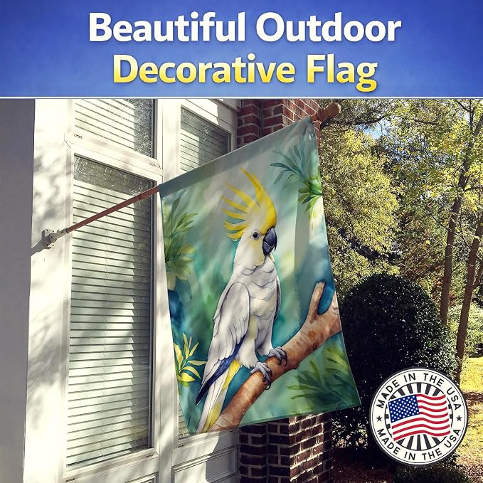 Caroline's Treasures Sulphurcrested Cockatoo House Flag Large Porch Sleeve Pole Decorative Outside Yard Banner Artwork Wall Hanging, Polyester, House Size, Multicolor
