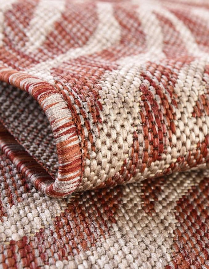 Unique Loom Outdoor Safari Collection Area Rug - Tsavo (2' x 6' 1" Runner, Rust Red/ Ivory)