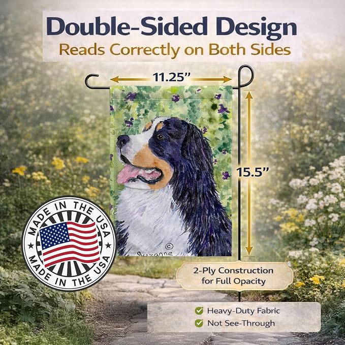 Caroline's Treasures SS8706GF Bernese Mountain Dog Garden Flag Mailbox Flag Decorative Yard Flag Banner Outside Patio Artwork Yard Flower Beds, Garden Size, Multicolor