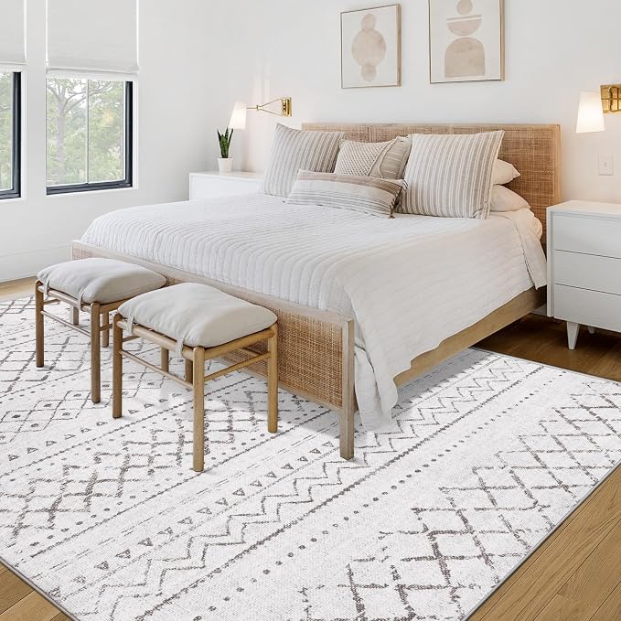Area Rug 3x5 Geometric Rug: Washable Boho Moroccan Rugs Soft Farmhouse Rug, Modern Neutral Stain Resistant Indoor Floor Carpet for Livingroom Bedroom Dining Table Nursery(Dark Grey,3X5)