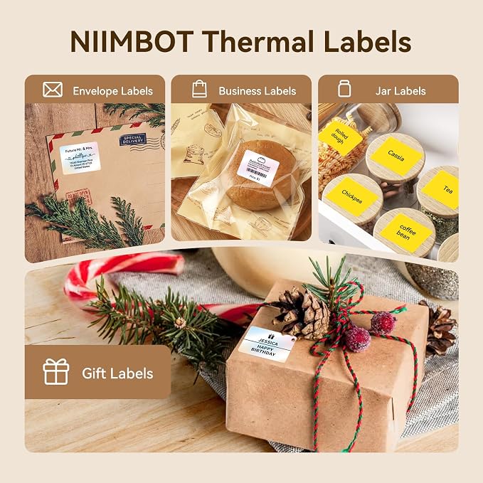 NIIMBOT Thermal Label Tape 3 Rolls, Compatible with B1/B2/B21/B31 Label Maker, Multi-Color Pack, 1.57'' x 1.18'' (40x30mm) for Baking, Cosmetics, Jars, Gifts, Logo & File Labels