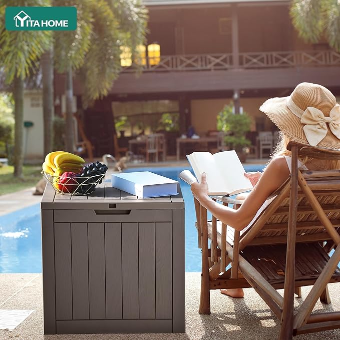 YITAHOME 31 Gallon Outdoor Storage Deck Box | Waterproof Resin Package Delivery and Storage Box with Lockable Lid for Patio Furniture Cushions, Pool Accessories, Garden