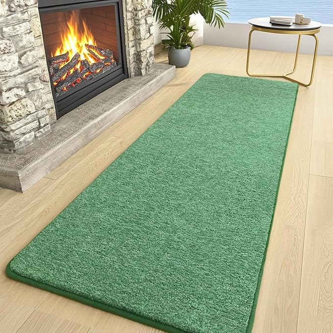 AROGAN 2x8 Runner Rug for Hallway, Long Runner Rugs Non Slip, Matte Green | Soft Washable Memory Foam Carpet for Bedroom, Non Slip Backing Runners Rug for Hallways, Kitchen, Bathroom, Entryway Home