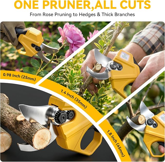 BUYJOY 2-in-1 Mini Chainsaw & Electric Pruning Shears, 1.8" Cutting Capacity, 6 Inch Cordless Chainsaw with 2 x 4.0Ah Batteries, Battery Powered Branch Cutter for Tree Trimming and Garden Pruning