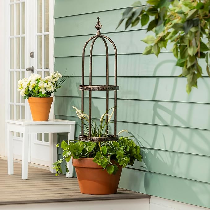 Evergreen 5 ft Garden Trellis for Climbing Plants Vines, Jasmine & Flowers, Rustproof Metal Obelisk Trellises, Outdoor & Indoor Plant Support for Potted Planters (Bronze)