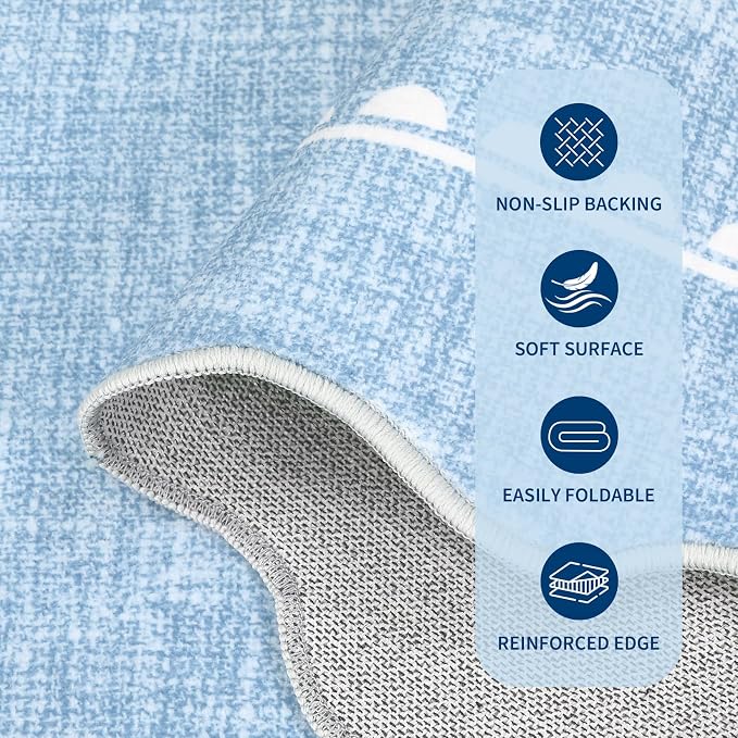 GarveeHome Scalloped Bow Rug 3x5 Washable Blue Rugs for Bedroom Living Room | Non Slip Soft Low Pile Indoor Carpet for Nursery Girls Bedroom Decor Hallway Kids Room College Dorm Playroom