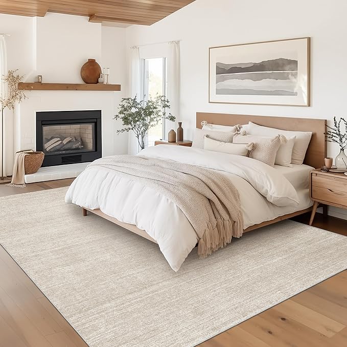 Valenrug 7x9 Area Rug Non Slip, Washable Area Rugs for Living Room, Beige | Soft Low Pile, Thin & Lighweight Carpet, Folable Stain Resistant Modern Indoor Floor Mat for Bedroom, Dining Room, Home Decor