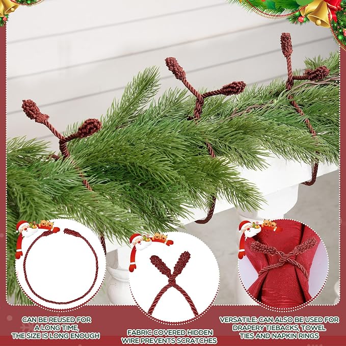 Zhengmy 24 Pcs 30 Inch Christmas Garland Ties Decorative Twist Ties for Banister Reusable Flexible Twist for Stairway Christmas Garland Hanger Xmas Railing Decor Holiday Craft Wrapping (Burgundy)