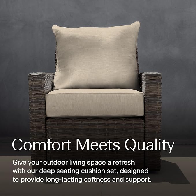 Honeycomb Outdoor Heritage Deep Seat, 24 x 23, Textured Solid Almond Chair Cushion with Removable Cover, for Patio Furniture