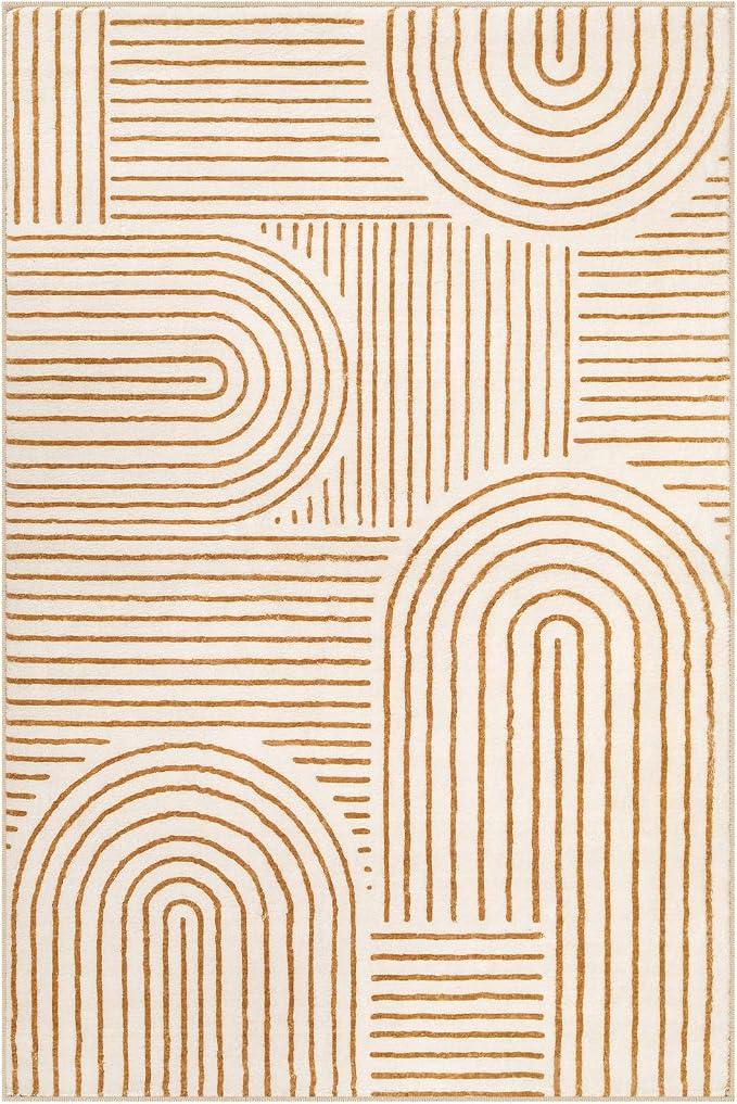 Lahome Abstract Orange Bedroom Rugs, Soft 4x6 Washable Rugs for Living Room | Non Slip Rainbow Ultra-Thin Throw Carpet for Entryway Kitchen Living Room Darrell, Orange