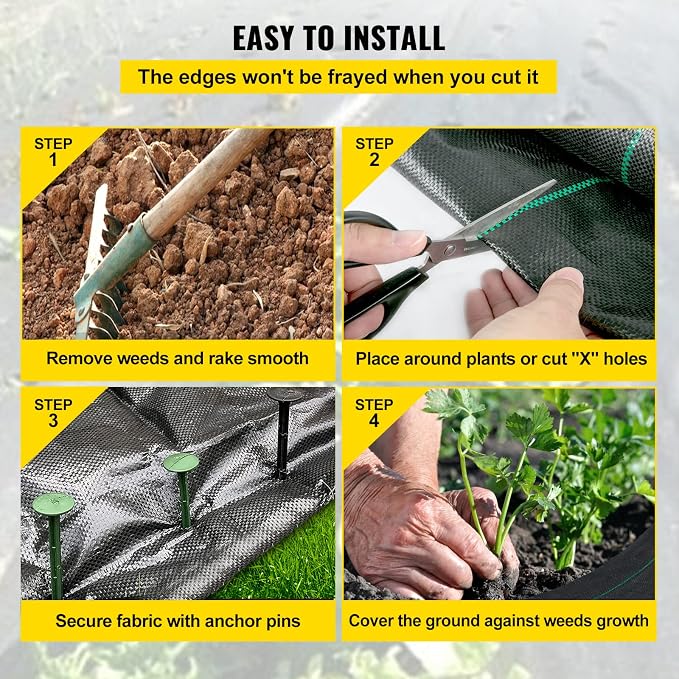 Happybuy 6x300ft Premium Weed Barrier Landscape Fabric Heavy Duty 2.4OZ, Woven Weed Control Fabric, High Permeability Good for Flower Bed, Geotextile Fabric Underlayment, Driveway Fabric Ground Cover | Durable PP Fabric,Weed Control & Soil Improve