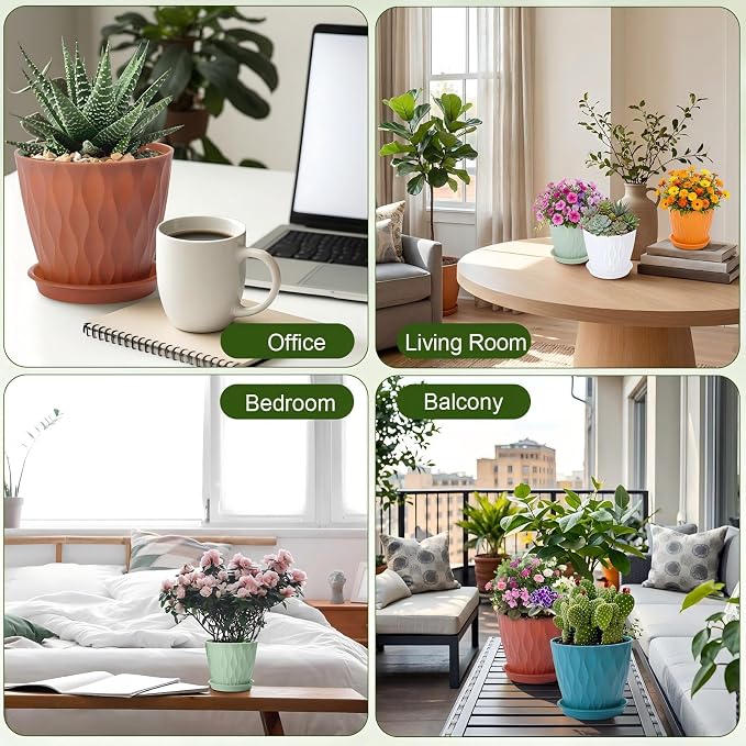 48 Pack 4 Inch Plant Pots Bulk Small Pots for Succulents Waffle Texture Plastic Planter with Drainage Holes and Saucers for Indoor Outdoor Plants Flowers, Seedlings (Multiple Colors)