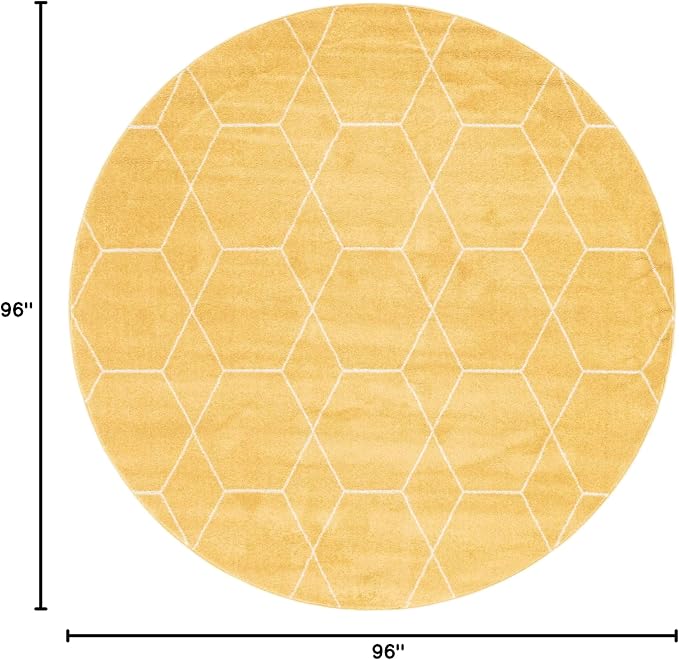 Unique Loom Trellis Frieze Collection Area Rug - Geometric (8' Round, Yellow/ Ivory)