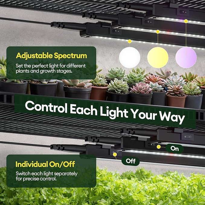 Maygrove Plant Grow Light 2ft, Tunable Full Spectrum LED Grow Light Strips 60W (4 x 15W), T5 Growing Lamp with Timer & Dimming Controller for Indoor Plants, Greenhouse, High PPFD, 4-Pack