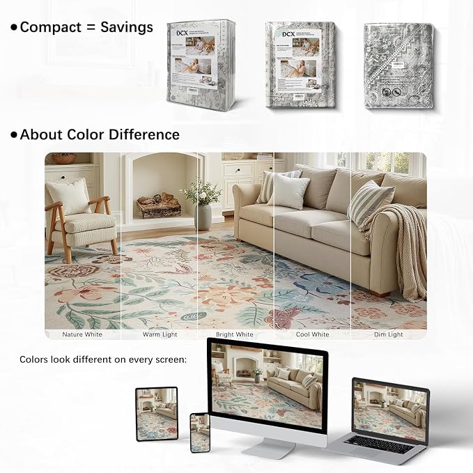 DCX Vintage Floral Washable Area Rug 3x5, Non Slip Low Pile Rug, Beige | Rugs for bedroom, living room, dining room, office, soft, kid & pet friendly, sain resistant indoor carpet, home decor