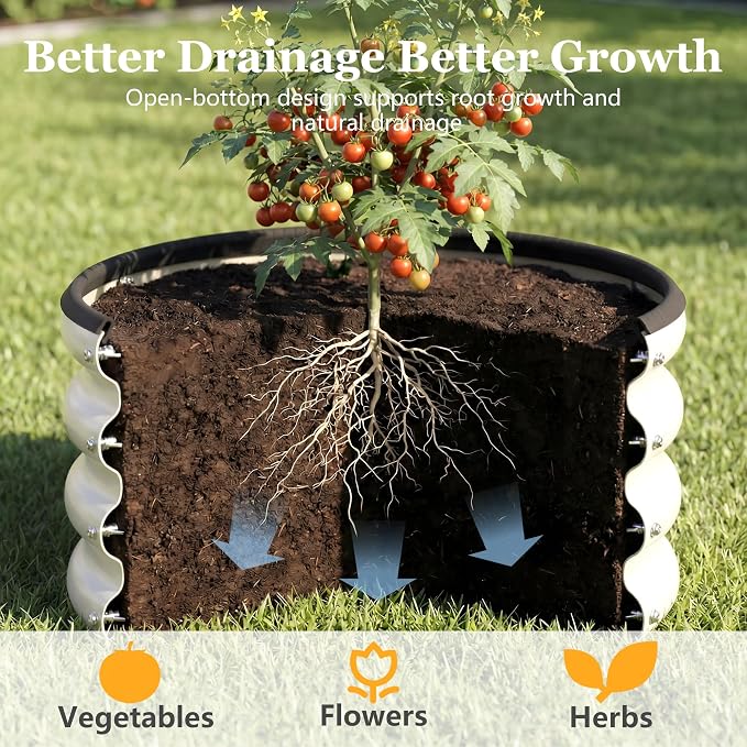 Round Galvanized Raised Garden Bed Kit, 3 Pcs 2 x 2 x 1ft Pearl White Galvanized Garden Boxes, Outdoor for Vegetables