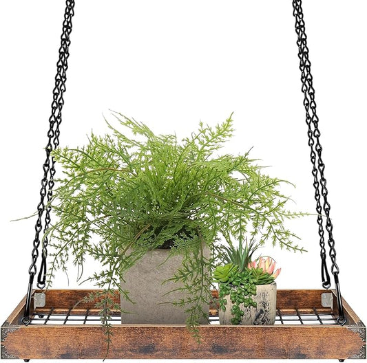 Lilybud--lily Plant Hanger Indoor Outdoor, 16" Large Hanging Planters for Indoor Plants Hanging Plant Holder Wood Metal Hanging Plant Shelf Large Hanging Baskets for Plants Outdoor Window Ceiling