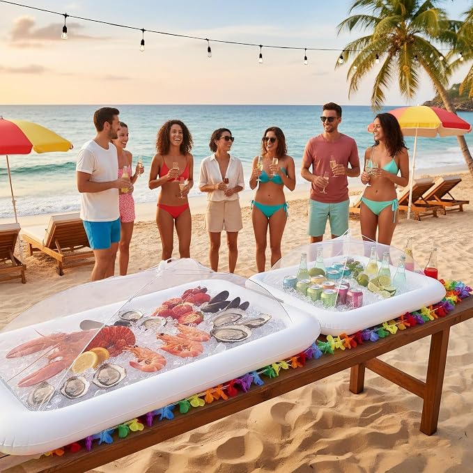 HBlife Inflatable Cooler & Mesh Food Cover Combo Set, Party Supplies for Buffet Food Drink Outside, 2 Inflatable Serving Bar, 2 Food Tents/Food Covers for Outdoors