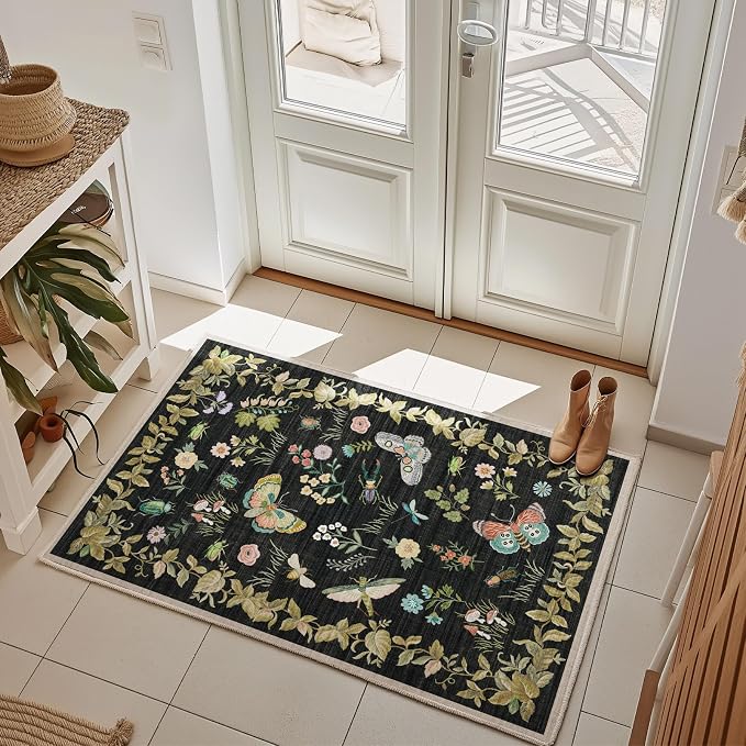 Washable Small Area Rugs for Entryway: 2x3 Throw Rug Door Mat Indoor Entrance Stain Resistant Non-Slip Low Pile Soft Carpets for Kitchen Front Door Indoor Entrance Entry Bedroom Bedside Farmhouse