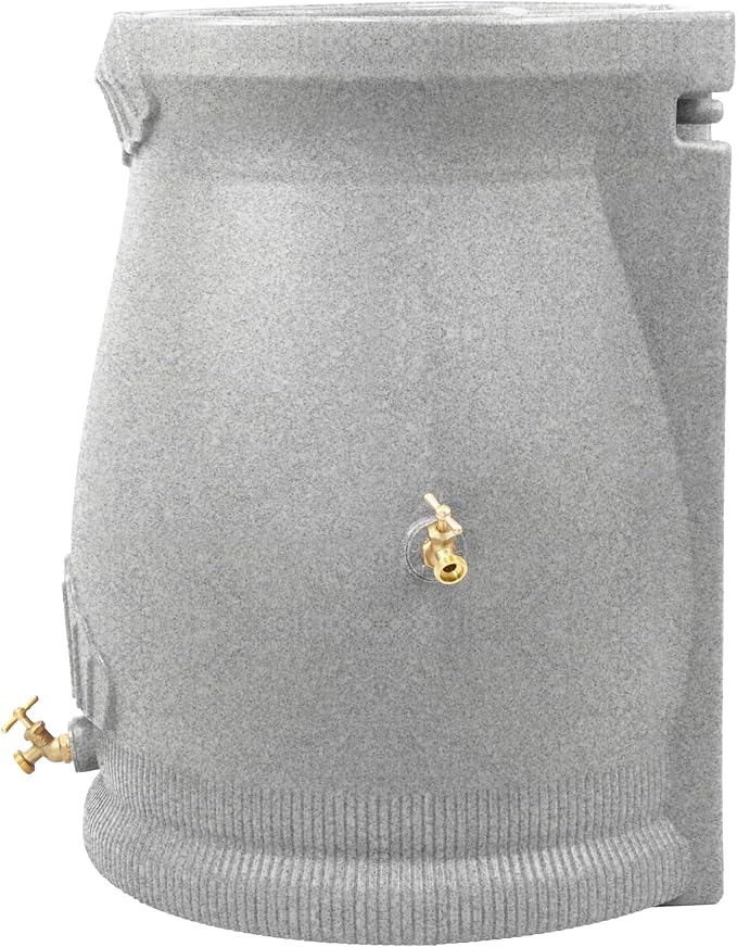 Good Ideas Rain Wizard 50 Gallon Rain Saver Barrel Water Storage Urn with Planter Space and 2 Brass Spigots, Light Granite (4 Pack)