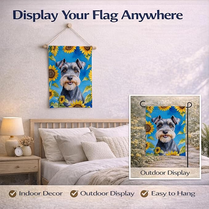 Caroline's Treasures DAC6156GF Schnauzer in Sunflowers Garden Flag Mailbox Flag Decorative Yard Flag Banner Outside Patio Artwork Yard Flower Beds, Garden Size, Multicolor