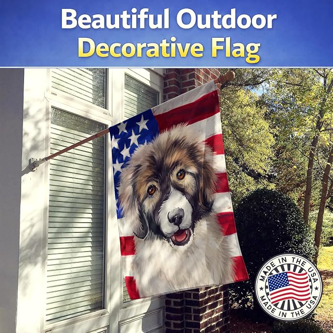 Caroline's Treasures CK6478CHF Carpathian Shepherd Dog American Flag House Flag Large Porch Sleeve Pole Decorative Outside Yard Banner Artwork Wall Hanging, Polyester, House Size, Multicolor