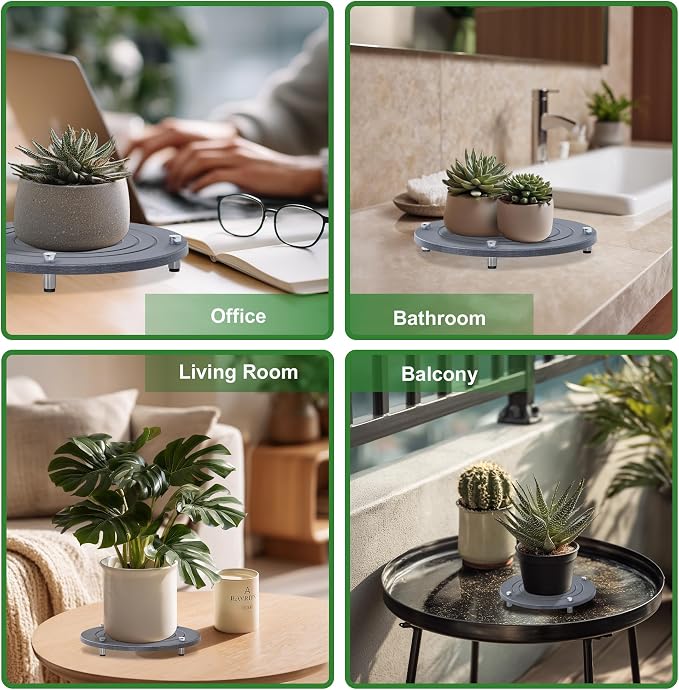 2Pcs 8 Inch Plant Saucers for Indoors, Instant Dry Diatomaceous Earth Plant Saucer, Plant Trays for Pots with Stainless Steel Feet, Plant Water Catcher Tray, Gray