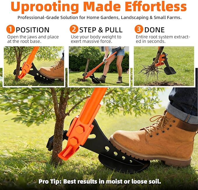 Heavy Duty Tree & Stump Puller Tool - High Strength Manganese Steel Uproot Tool for Sapling & Root Removal, Extracts 1/4" to 2 Woody Stems & Invasive Trees, Ideal for Lawn, Yard, Garden, Farm