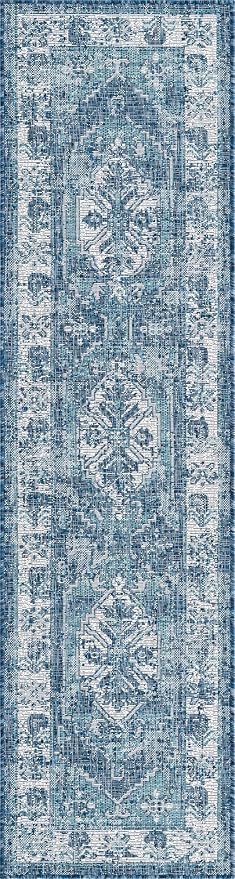 Unique Loom Outdoor Traditional Collection Area Rug - Valeria (2' x 7' 10" Runner, Blue/ Ivory)
