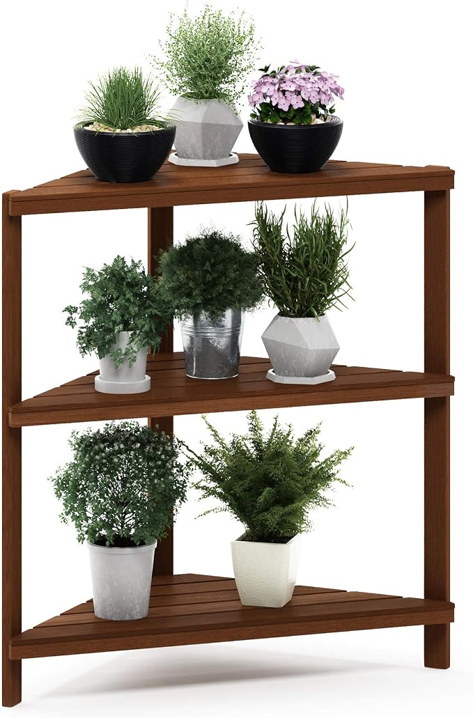 Furinno FG18445 Tioman Hardwood Patio Furniture Corner Shelf in Teak Oil, Natural
