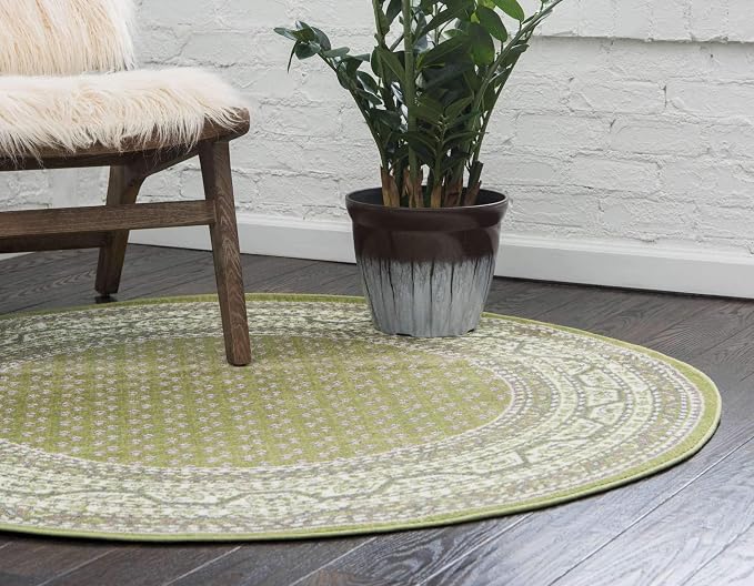 Unique Loom Williamsburg Collection Traditional Border with Dotted Center Area Rug, Round 3' 7" x 3' 7", Green/Beige
