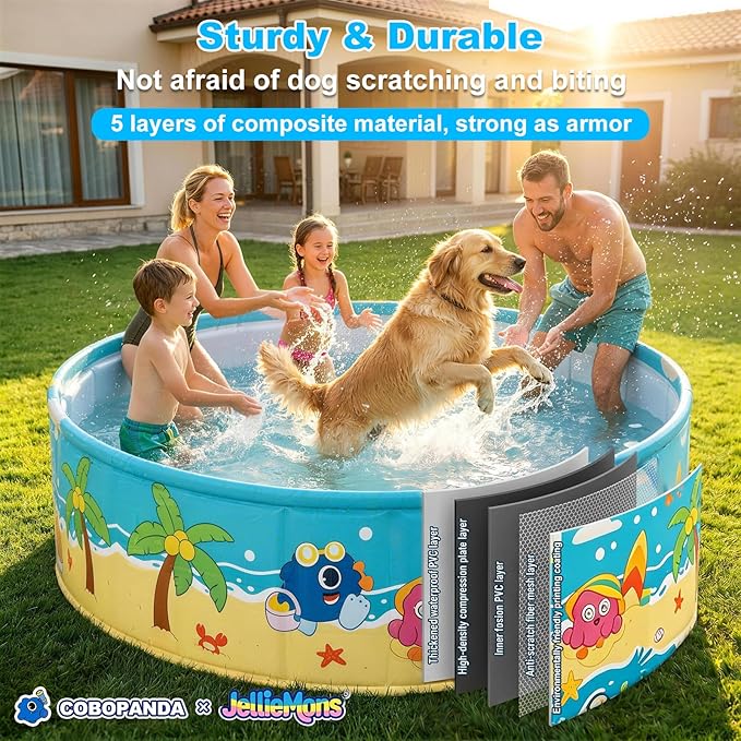 Foldable Kids Pool Hard Plastic Collapsible Deep Kiddie Pool Small Toddler Pools for Swimming, Backyard Dog Pool (JellieMons 47.2"x17.7")