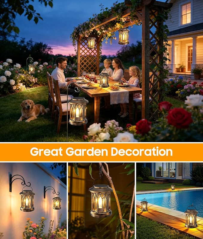 Solar Lantern Outdoor Lights with Metal Hooks, 6 Pack Upgraded Solar Lanterns Outdoor Waterproof, Hanging Solar Lights for Outside Decorative Yard Patio Path Porch Garden Decor(Antique Copper)