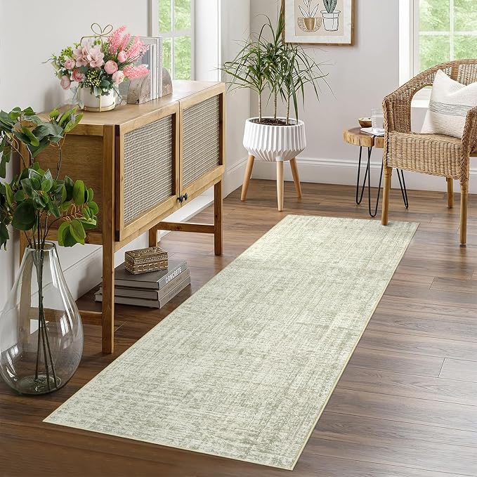 Garvee Solid Runner Rug 2x6 Washable Runners for Hallways Sage Green | Non Slip Kitchen Rugs, Modern Faux Wool Entryway Bathroom Rug Runners, Modern Abstract Rugs for Laundry Room Kitchen Bedroom