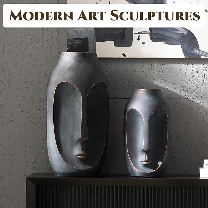 Wallowa Large Statue & Set of 2 Artificial Stone Figures, 28"-20" Modern Art Sculptures for Home, Porch, Backyard & Living Room Decor, Bronze