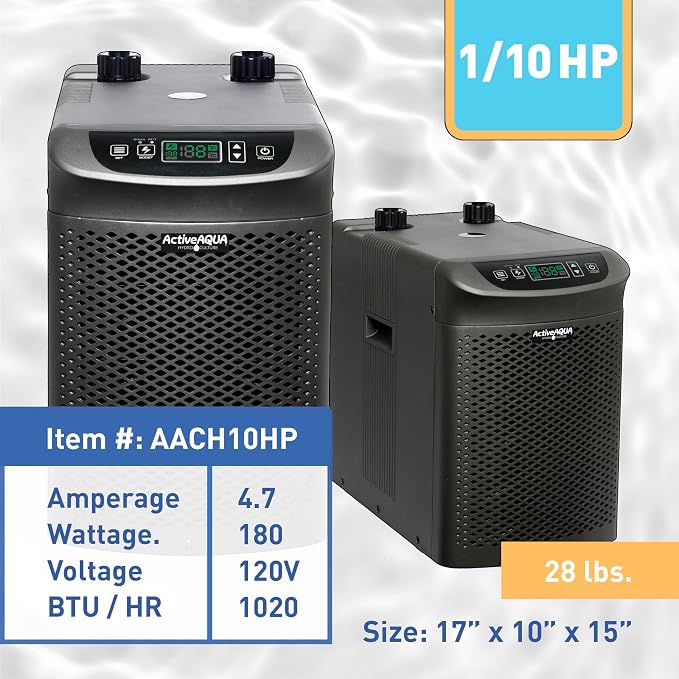Active Aqua 0.10 HP Water Chiller with Boost | Cold Plunge & Ice Bath Cooler | Digital Temp Control | Fresh & Salt Water, Hydroponics, Aquariums | 10–40 Gal