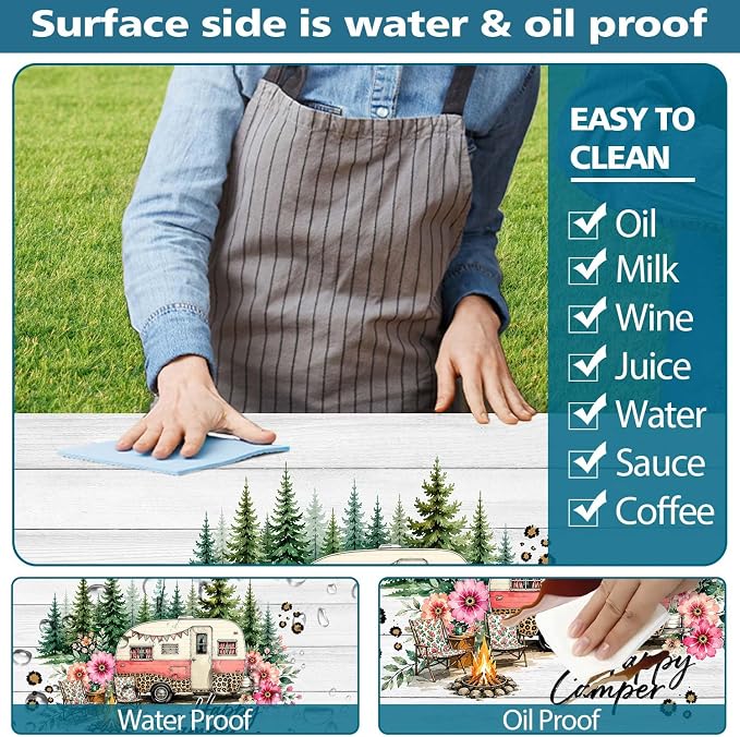 Picnic Table with Bench Covers 3 PCS Set, Pink Leopard Floral Camper Waterproof Windproof, Elastic Fitted Tablecloth with Drawstring Bag for Camping BBQ RV Trip Outdoor Party, 30X60 inch