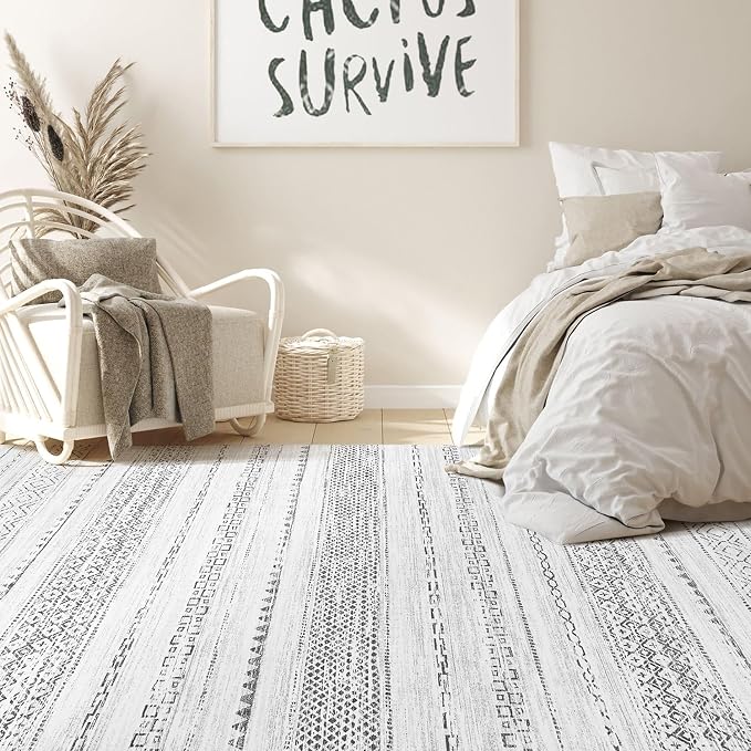 Nakagishi Boho 5x8 Area Rug Living Room Rugs Machine Washable Gray | Soft, Pet & Kid Friendly, Carpet for Living Room/Bedroom/Office/Kitchen/Nursery, Daily Home Decor Stain Resistant Moroccan