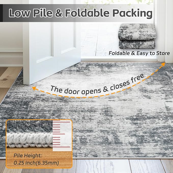 6x9 Area Rugs for Living Room: Washable Soft Deep Black Abstract Carpet | Non-Slip TPE & Stain Resistant,0.25" Low-Pile,Kids Pet Friendly Modern Decor for Dining Room Farmhouse Office, Non-Shedding