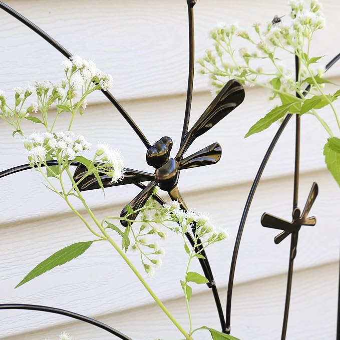 Sunnydaze 56-Inch Dragonfly Delight Outdoor Plant Trellis - Metal Garden Trellis for Climbing Plants - Set of 2 - Black