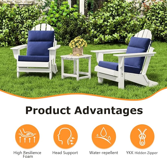 Unimatta Outdoor Separate High Back Chair Cushion Seat Pads, 2-Pack 44 x 21 Inch Water-Repellent & Fade-Resistant Patio Furniture Cushions with Ties for Adirondack, Rocking Chairs, Navy