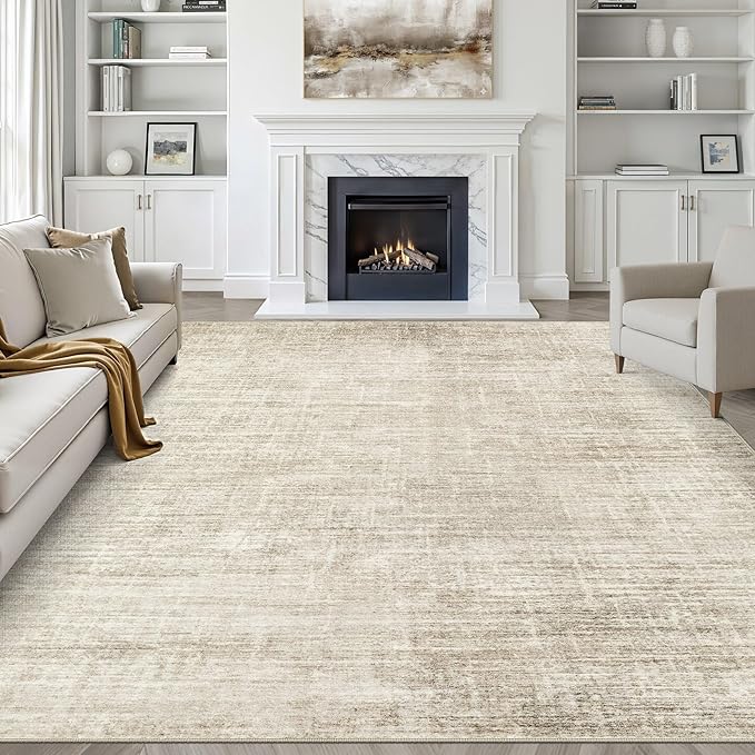 LOONGRUG 8x10 Area Rugs Washable Neutral Modern Rug for Living Room Beige | Abstract Soft Stain Resistant Indoor Non-Slip Carpet for Bedroom Nursery Kids Office Playroom Dining Room