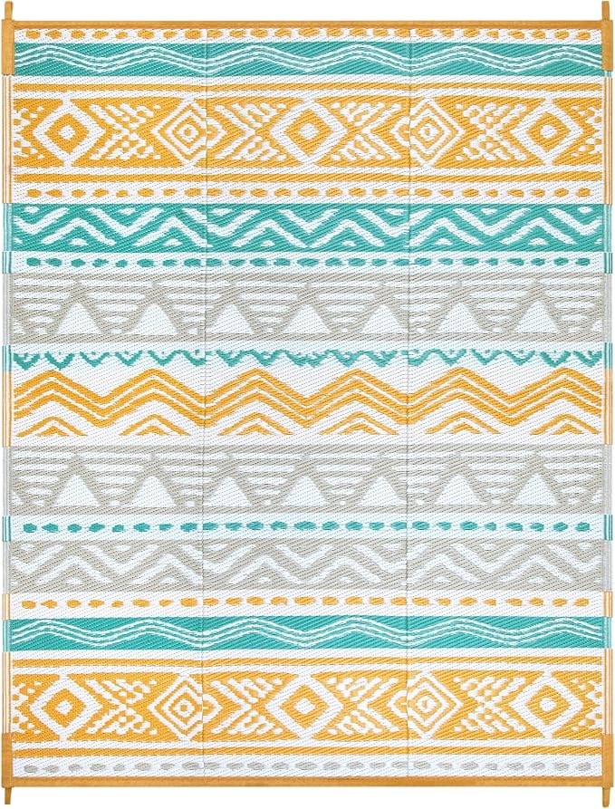 Lahome Outdoor Rugs 8x10 Waterproof, Reversible Outdoor Plastic Straw Rug for Camping Patio, RV Outdoor Rugs Outside, Outdoor Carpet for Porch Deck Backyard Picnic(Blue/Yellow,8'x 10')