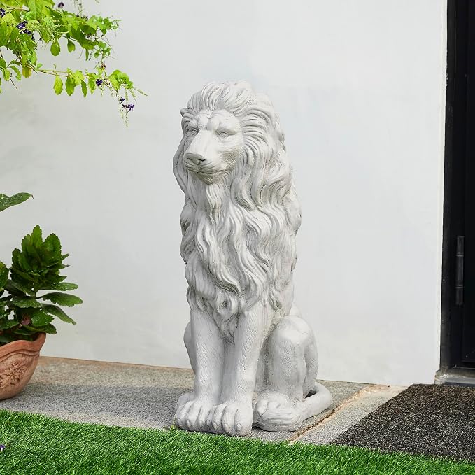 Glitzhome Guardian Sitting Lion Garden Statue MGO Outdoor Decoration, 27.75" H, White