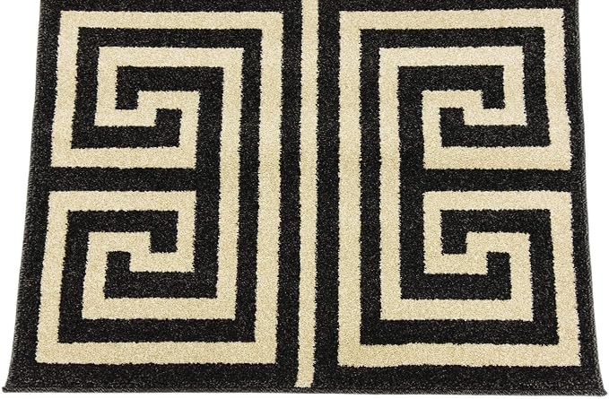 Unique Loom Athens Collection Classic Geometric Modern Border Design Area Rug (2' 7 x 10' 0 Runner, Black/ Beige)