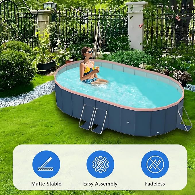 Foldable Pool, Hard Plastic Collapsible Pool, Large Non Inflatable Rectangle Pool Above Ground, Backyard Pool for Adults, Oversized Thickened, Easy Assembly (Round Corner 95 Inch)
