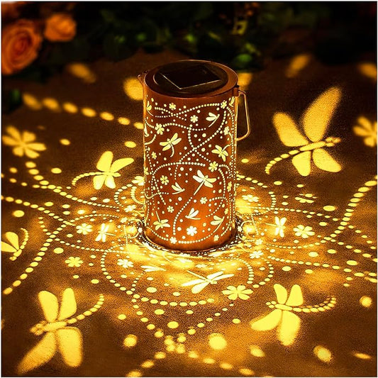 Dragonfly Solar Lanterns Outdoor Waterproof Hanging Solar Lights Dragonfly Gifts for Women Men Metal Decorative LED Lanterns for Garden Decor,Yard,Patio,Lawn,Tabletop,Pathway