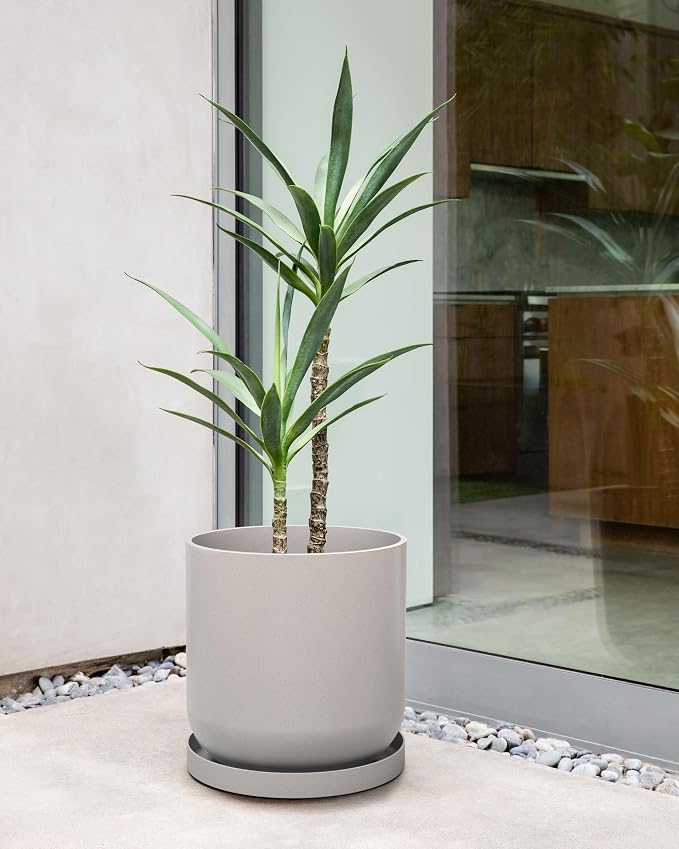 Veradek Mason Series Lima Planter - Round Planter for Indoor or Outdoor Porch/Garden | Made from Plastic-Stone Composite with Drainage Holes | Modern Décor for Succulents, Flowers, Small Plants