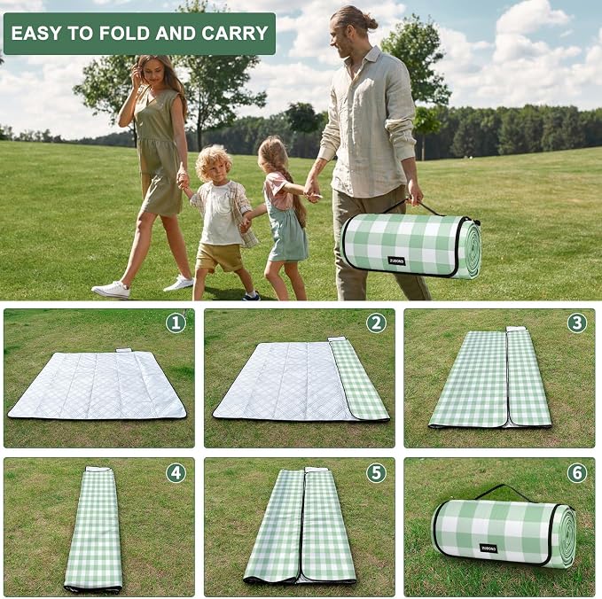 ZUBOND Extra Large Picnic Blanket Outdoor Picnic Mat Waterproof Foldable 80''x100'', Beach Blanket Sandproof for LawnPark, Grass, Travel, Hiking, Camping Essentials, Vintage Gingham Picnic Blanket