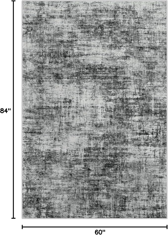 5x7 Area Rugs for Living Room: Washable Abstract Black Badroom Carpet | Non-slip TPE backing makes this washable soft low-pile rug safe & durable, Pet-friendly decor for dining room,nursery,office